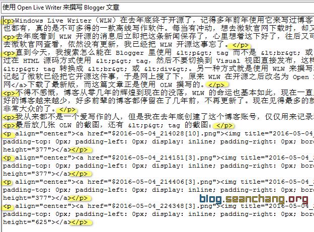 使用 Open Live Writer 撰写文章时用的是 &lt;p&gt; tag